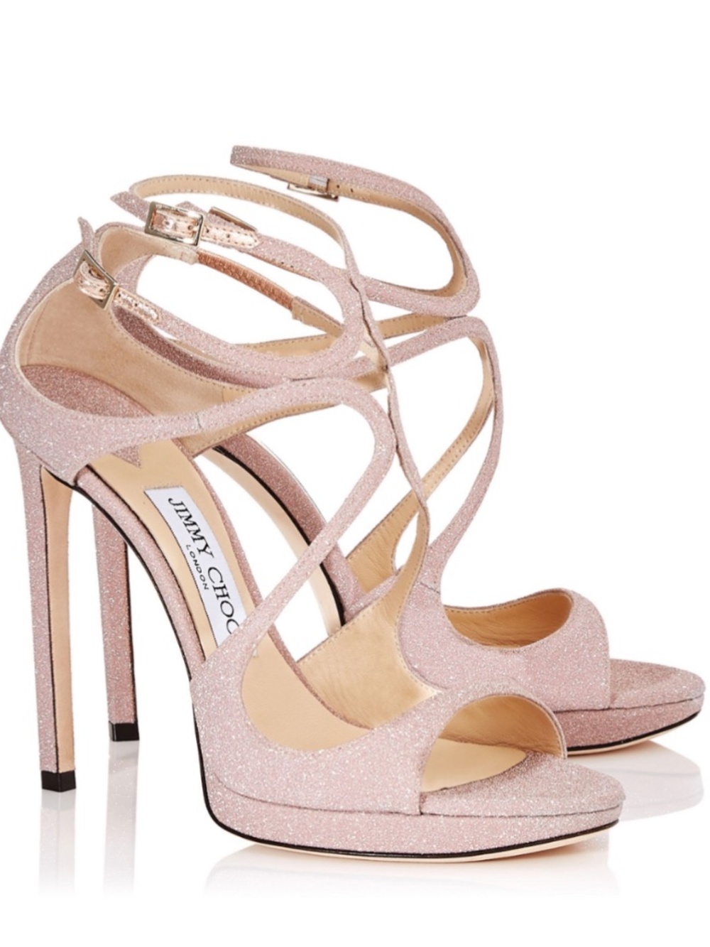 NEW Jimmy Choo Ballet Pink Shimmer Strappy High Heel Stiletto Sandals Size 40 EU